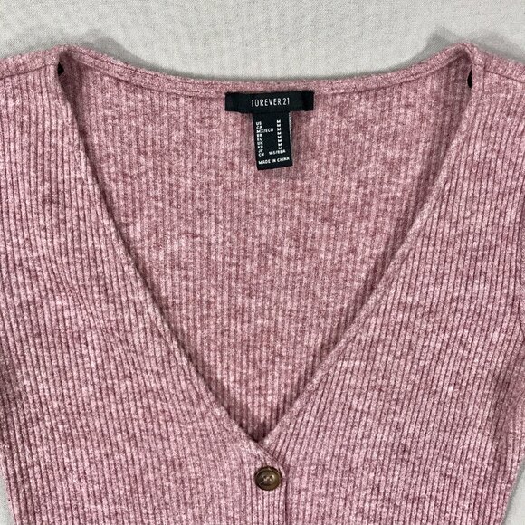 Forever 21 Juniors/Women's Sweater Dress Size Medium Pink Ribbed Bodycon V-Neck - Picture 3 of 9